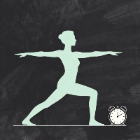 Yoga warrior pose illustration with a timer for class sequences